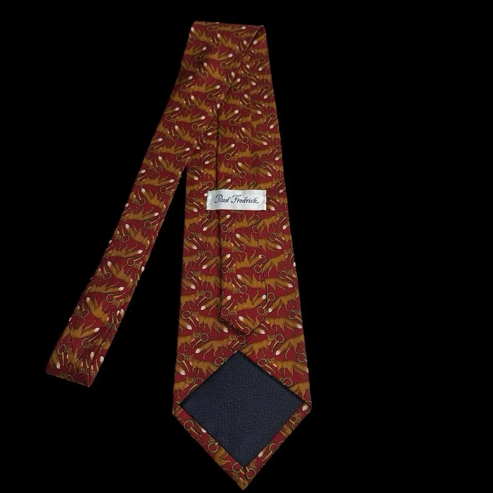 Paul Fredrick - White Tail Fox Tie -‎ Mens Silk Red Tie - 58